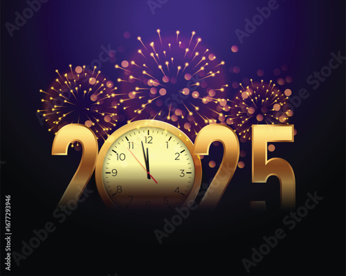 2023 new year celebrating poster with clock and firework