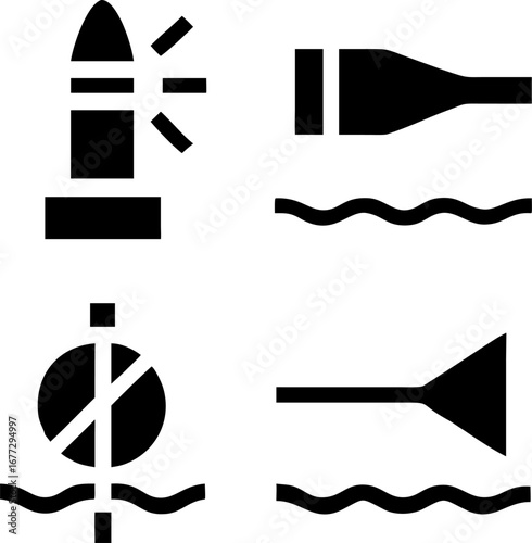 Nautical navigation symbols for safe maritime passage and water sports