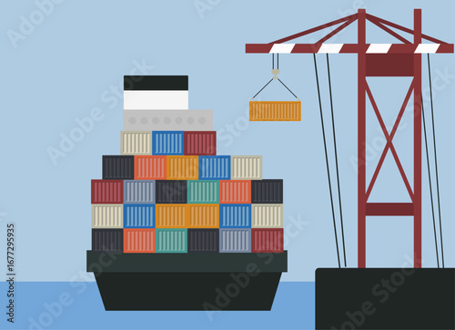 Shipyard cargo import export business illustration