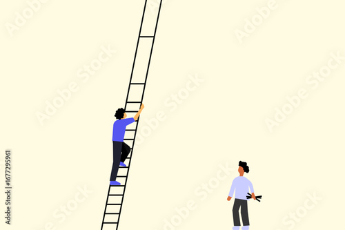 Person unable to achieve goal due to deceitful activity of someone else illustration