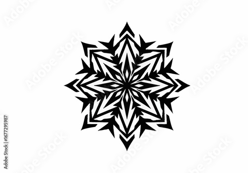 Black and White Geometric Star Mandala Design.