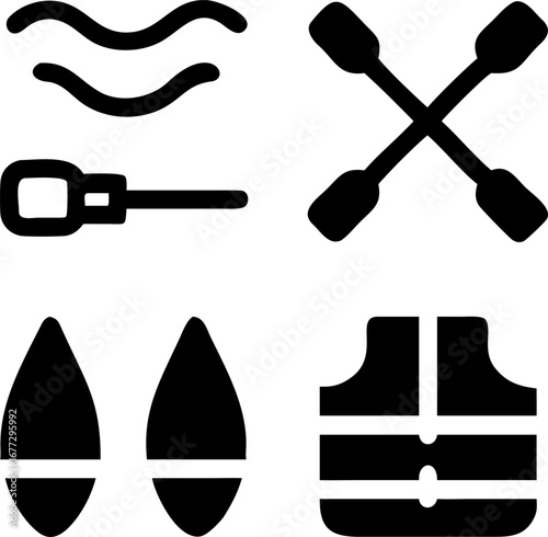 Essential water sports gear icons for adventure and safety, perfect for travel and outdoor activities