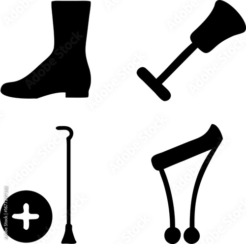 Medical icons representing mobility aids and healthcare assistance for diverse accessibility needs