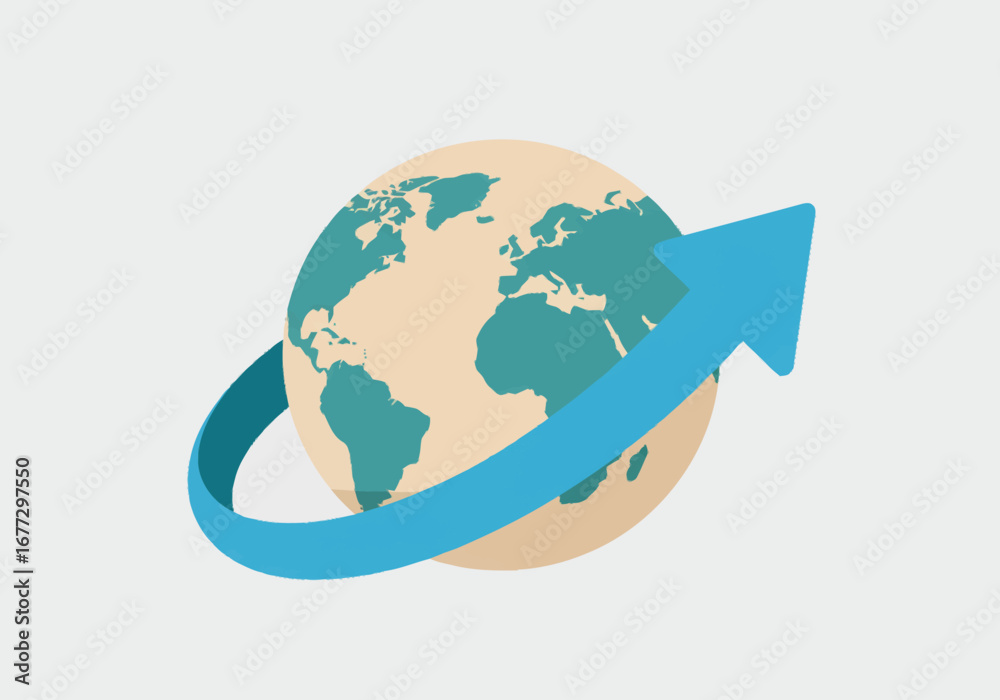 Naklejka premium Global Growth: Upward Trending Earth with Arrow.