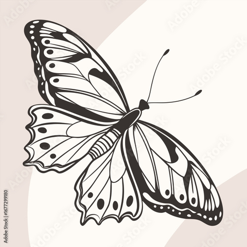 Stylized Monarch Butterfly Silhouette on a Pale Beige Background insect wing