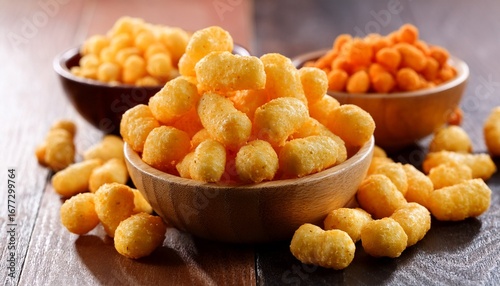 various styles of cheese puff corn snacks