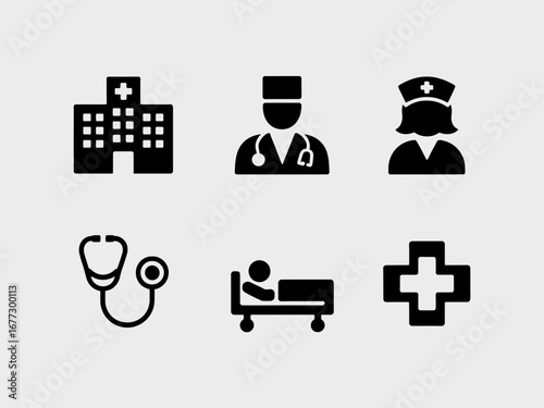 Hospital Staff and Patient Care Icon Collection