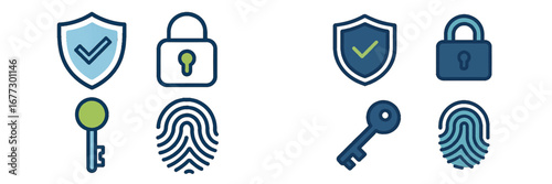 Security icons: shield, lock, key, fingerprint, checkmark. Modern 3D Icon Set