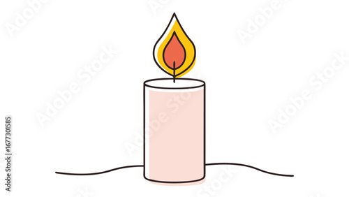 Minimalist single line drawing of a lit candle flame