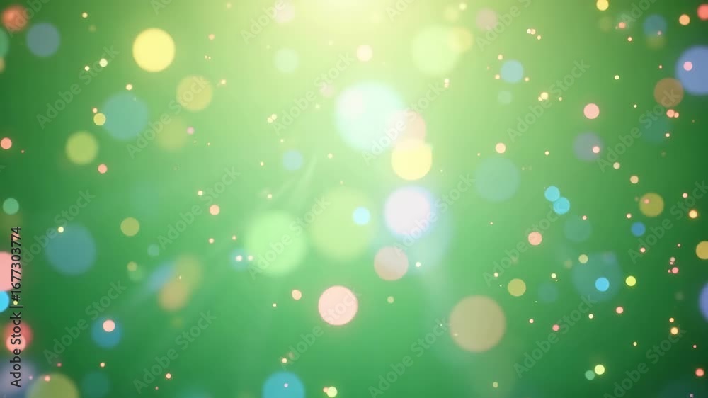 Soft green bokeh lights create a magical, festive atmosphere with a bright glow.