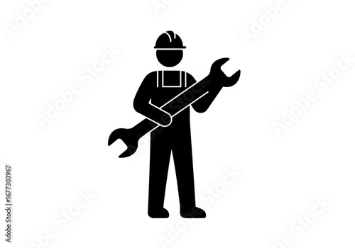 Male Worker Holding a Large Wrench.