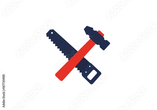 Crossed Hammer and Saw: Industry and Construction Tools.