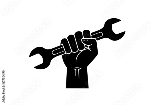 Powerful Hand Holding Wrench: Industrial Strength Symbol.