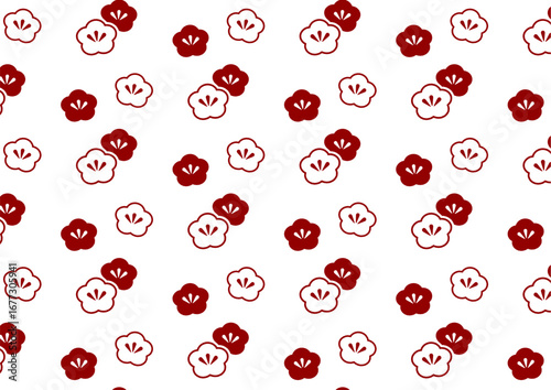 伝統的な和柄の背景素材。日本の紋様素材。梅紋、梅。