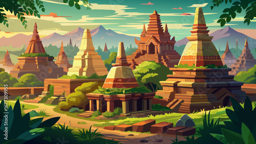 The Historic City of Ayutthaya in Thailand presents crumbling brick stupas and towering prangs, dramatically rising above lush greenery, narrating tales of grandeur and resilience of this once-thrivin