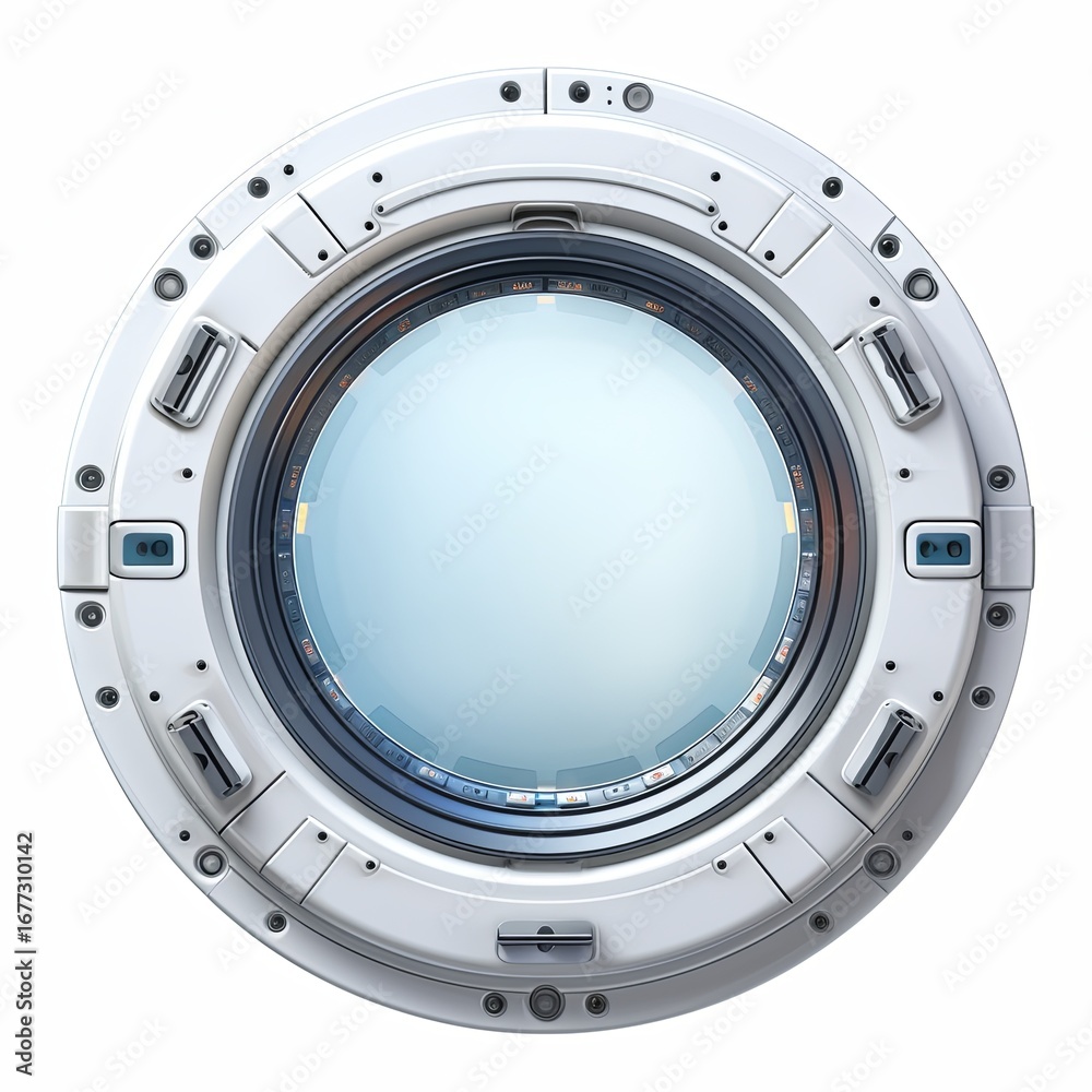 Naklejka premium Futuristic Porthole Window Illustration for Sci-Fi Concepts and Space Exploration Designs