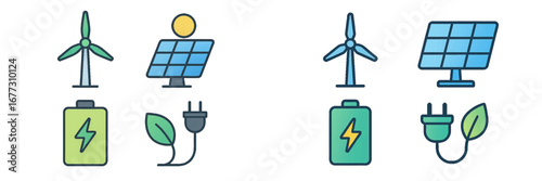 Renewable energy sources and storage icons. Modern 3D Icon Set