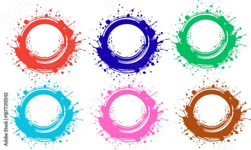 Colorful Circle Ink Splatter Vector Set  Round Paint Splash Frame Clipart