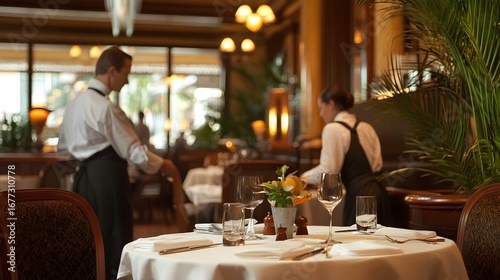 102. Restaurant staff coordinating during service