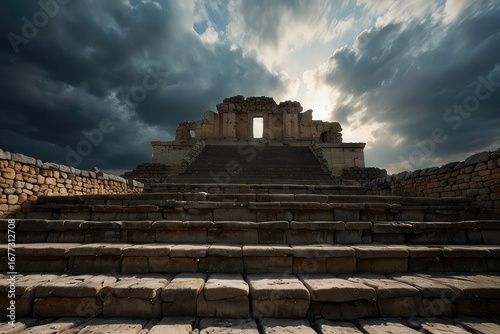 Ancient Stone Steps Leading to Dramatic Storm Clouds