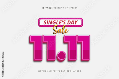 Single's Day 11.11 3D Editable Text Effect For Sale Promotion