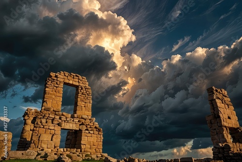 Ancient Stone Steps Leading to Dramatic Storm Clouds