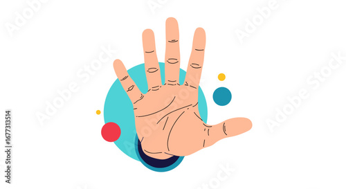 Illustration of a human hand reaching out with a message of greeting connection and inclusivity for a better future