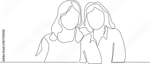 Half Body Illustration of Woman and Her Mother. Continuous One Line Art of Family Love