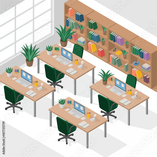 Modern Office Interior with Desks and Computers