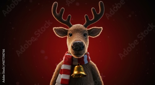 Digital reindeer with scarf and christmas bell