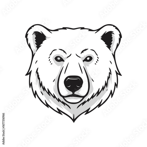 Powerful Bear Head Vector Illustration. Fierce Polar Bear Face Mascot Logo Design. Stylized Animal Head Emblem.