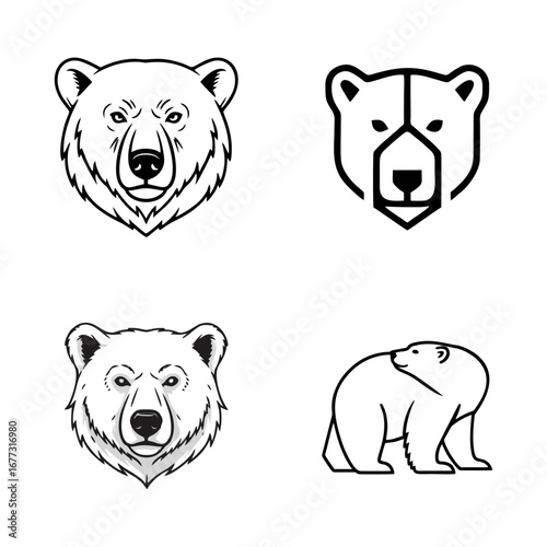 Bear Head and Body Logos Set - Diverse Vector Animal Illustrations