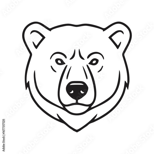 Bear Head Vector Illustration - Simple Black and White Line Art Mascot Graphic