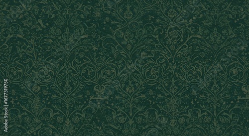 Fototapeta Naklejka Na Ścianę i Meble -  Seamless dark green vintage floral pattern. An abstract wallpaper with an antique, rustic feel.