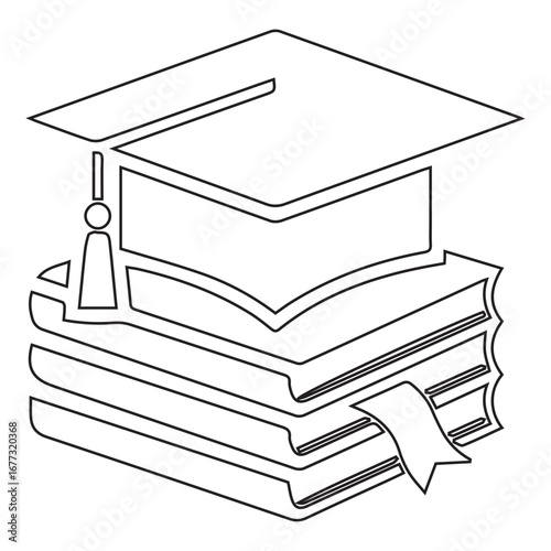 Academic hat and stack of textbooks icon