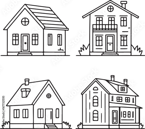 Creative building artwork showing residential homes, ideal for property brochures, design layouts, and urban projects