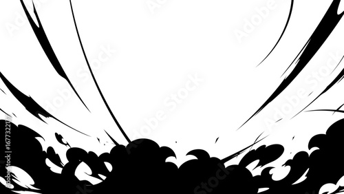 衝撃の煙のエフェクトのシルエットの背景イラスト_16:9