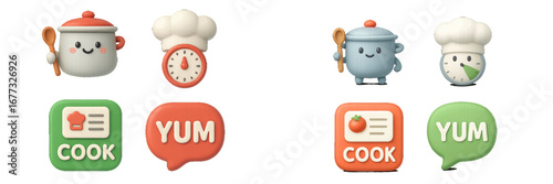 Cute cooking characters and icons for culinary apps and websites. Modern 3D Icon Set
