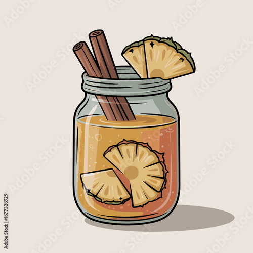 Pineapple Tepache Drink with Cinnamon Illustration