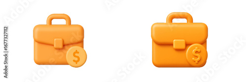 Orange briefcase with dollar coin symbol. Modern 3D Icon Set