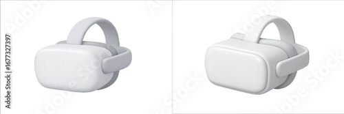 Modern white virtual reality headset with adjustable strap, isolated on black. Modern 3D Icon Set