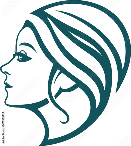Female facial beauty profiles with elegant hair and headscarf styles for cosmetic themes