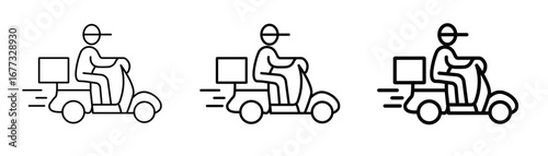 Vector art of delivery scooter icon set for fast express service and online shopping, representing modern transportation and ecommerce solutions