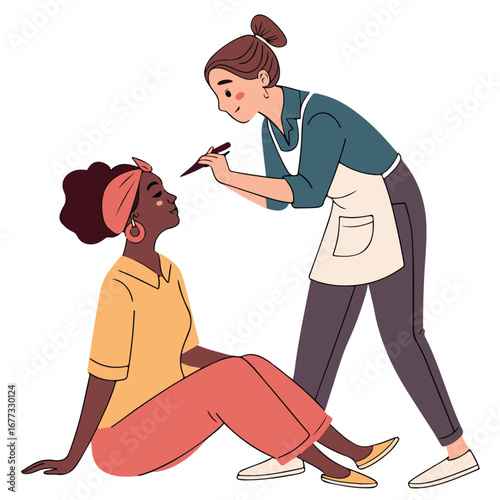 Vector illustration of a hair stylist cutting a client’s hair in a professional beauty salon environment