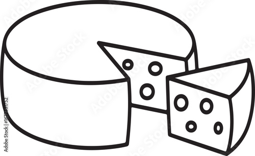 Round cheese wheel with wedge and holes dairy food