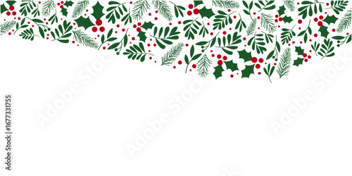 Wallpaper Mural Winter green and red berries decoration illustration. Winter holiday and Christmas decoration banner. Vector illustration. Torontodigital.ca