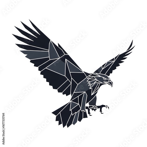 Geometric black eagle with spread wings vector illustration.