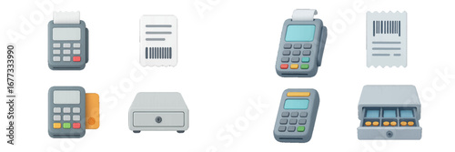 Payment Terminal and Cash Register Icons. Modern 3D Icon Set