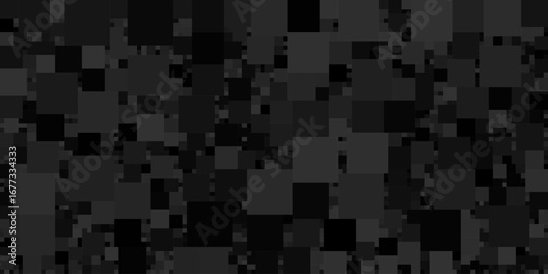 A dark gray illustration with a mosaic of varying squares scattered across the background. The chaotic abstract shapes create a modern, textured, and subtle pattern.