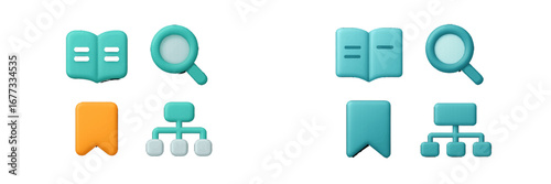 3D icons for education, search, and organization. Modern 3D Icon Set